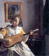 Johannes Vermeer Youg woman playing a guitar oil painting